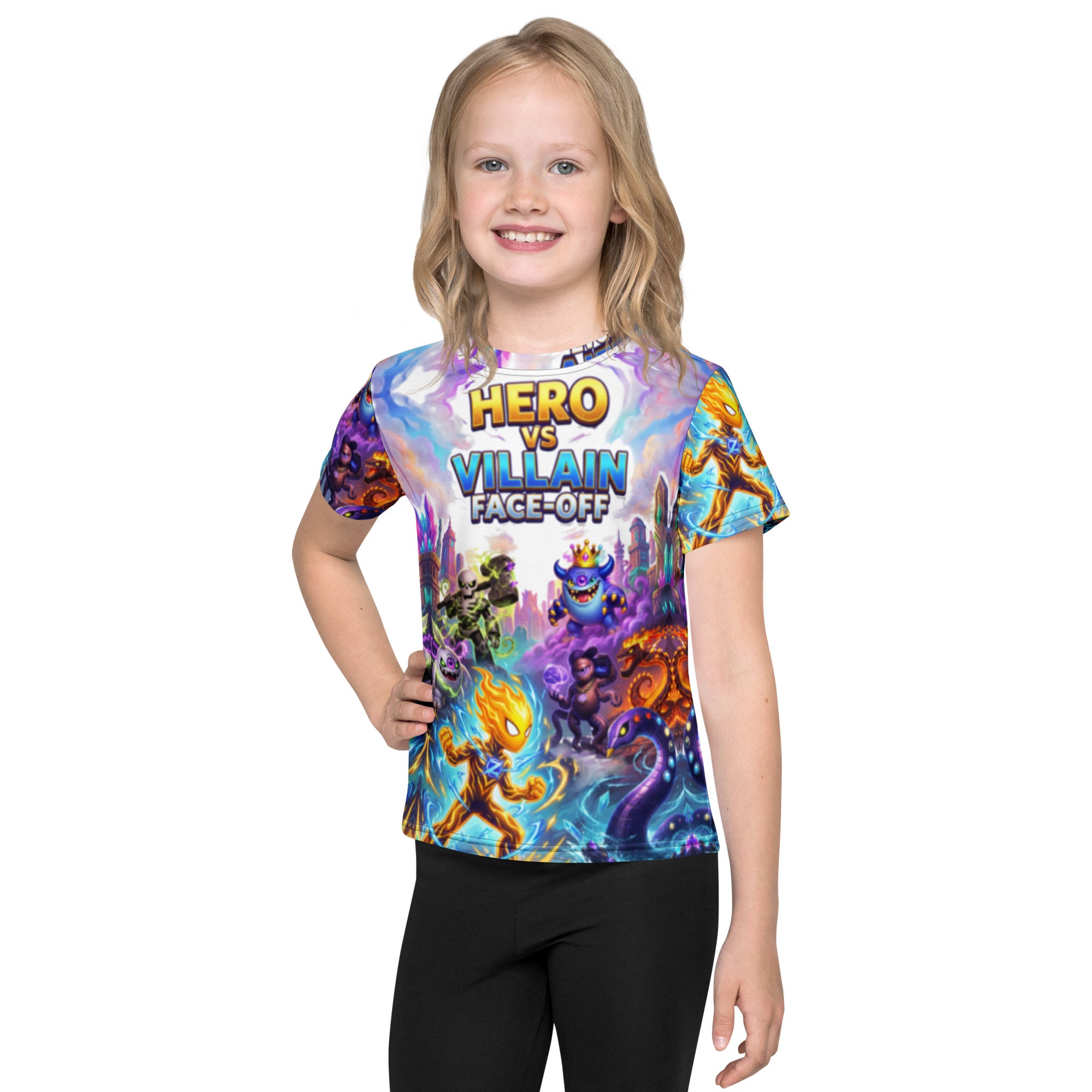 Ziko vs Villain Face-Off™ Kids All-Over Print crew neck t-shirt