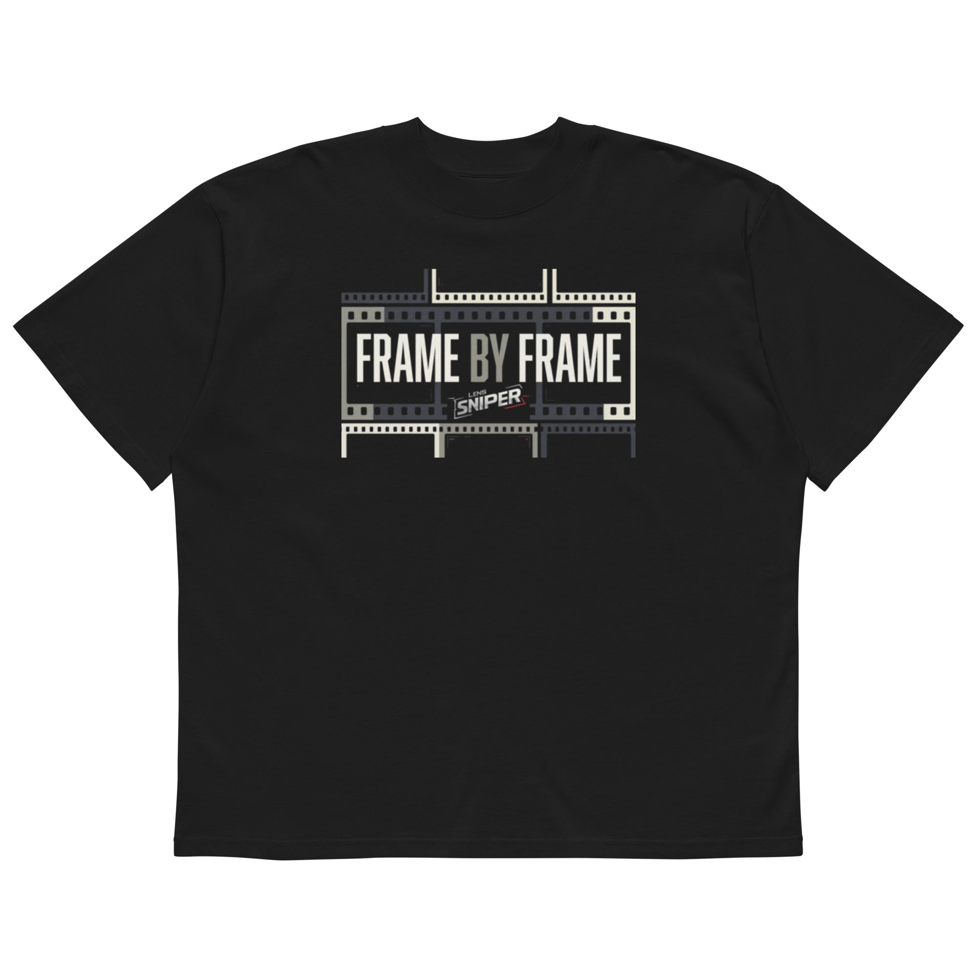 Frame by Frame Tee – Black Unisex oversized high neck t-shirt